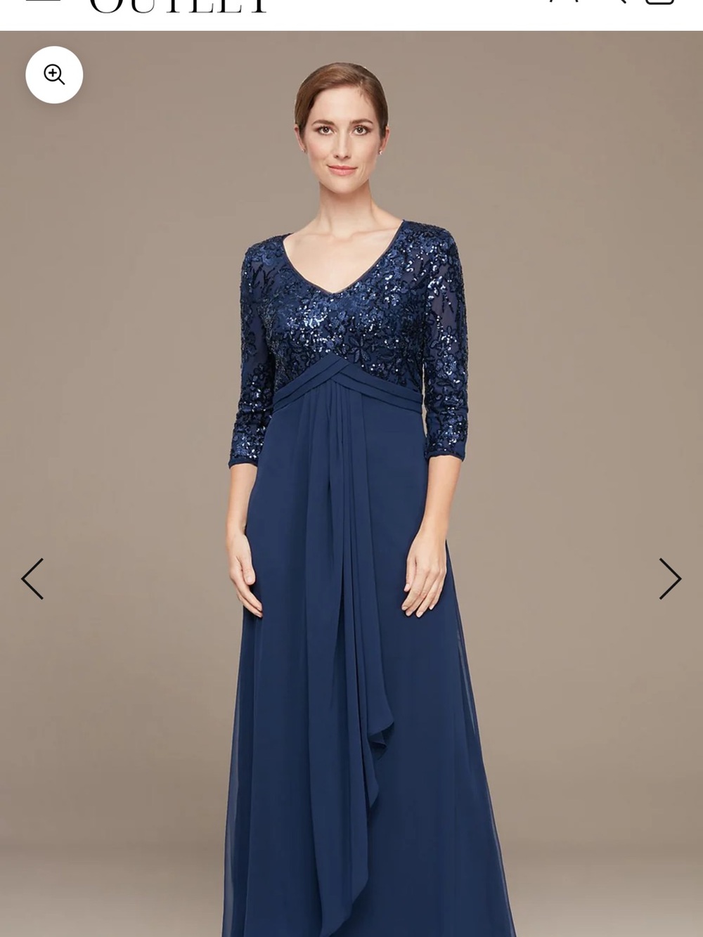 Alex Evenings Navy Sequin V-Neck Gown